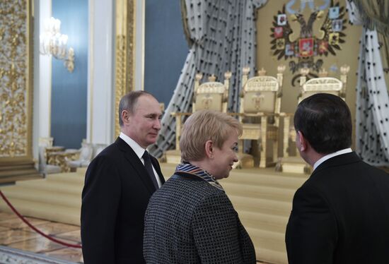 Russian President Vladimir Putin meets with President of Uzbekistan Shavkat Mirziyoyev