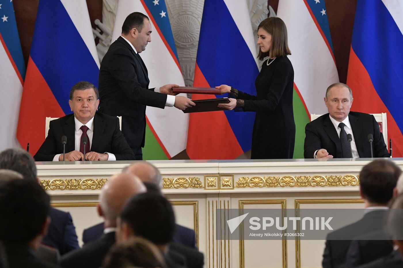 Russian President Vladimir Putin meets with President of Uzbekistan Shavkat Mirziyoyev