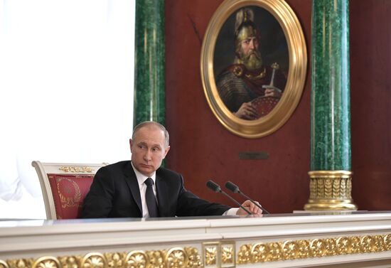 Russian President Vladimir Putin meets with President of Uzbekistan Shavkat Mirziyoyev