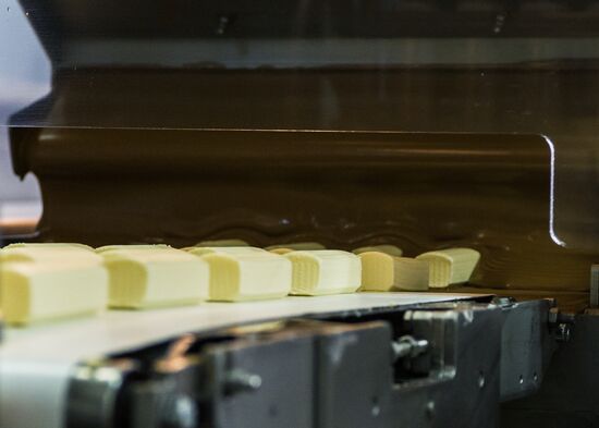 Production of B.Yu. Aleksandrov chocolate covered curd cheese bars