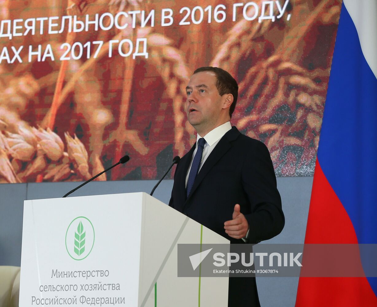 Prime Minister Dmitry Medvedev attends expanded board meeting of the Ministry of Agriculture