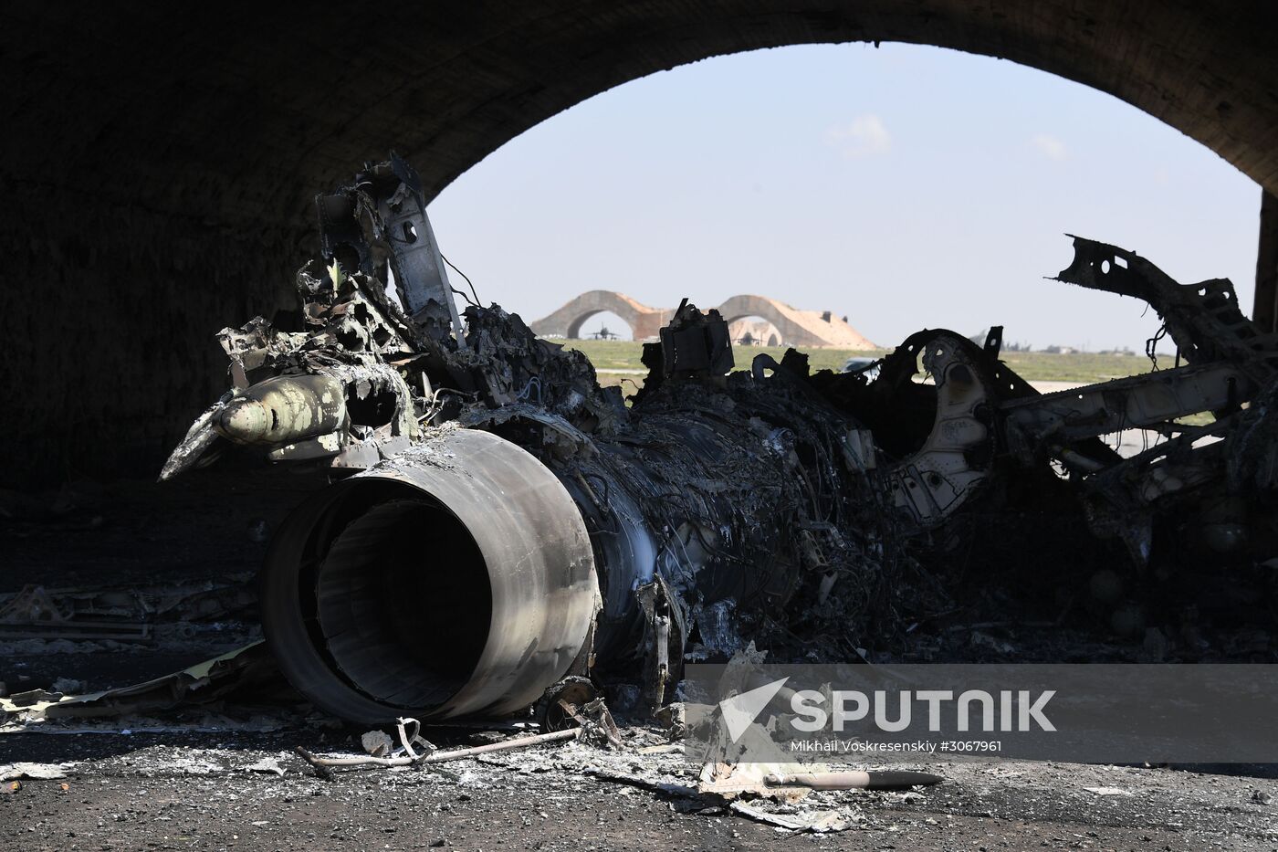Aftermath of US missile attack on Ash Sha'irat airbase in Syria