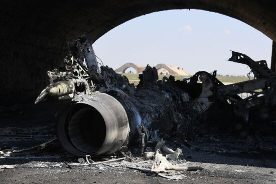 Aftermath of US missile attack on Ash Sha'irat airbase in Syria