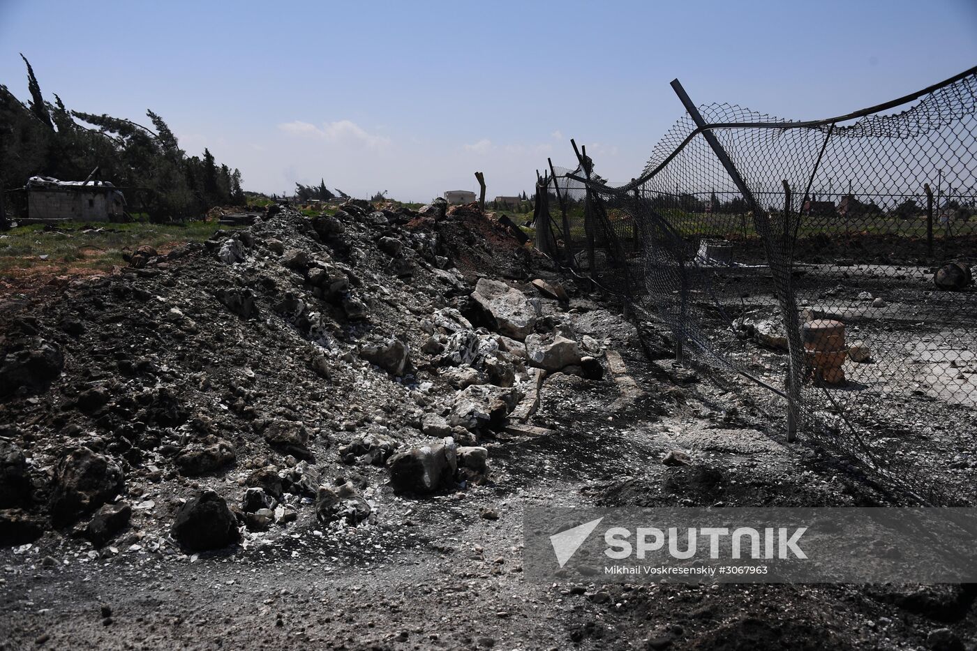 Aftermath of US missile attack on Ash Sha'irat airbase in Syria