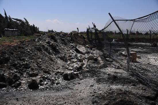 Aftermath of US missile attack on Ash Sha'irat airbase in Syria