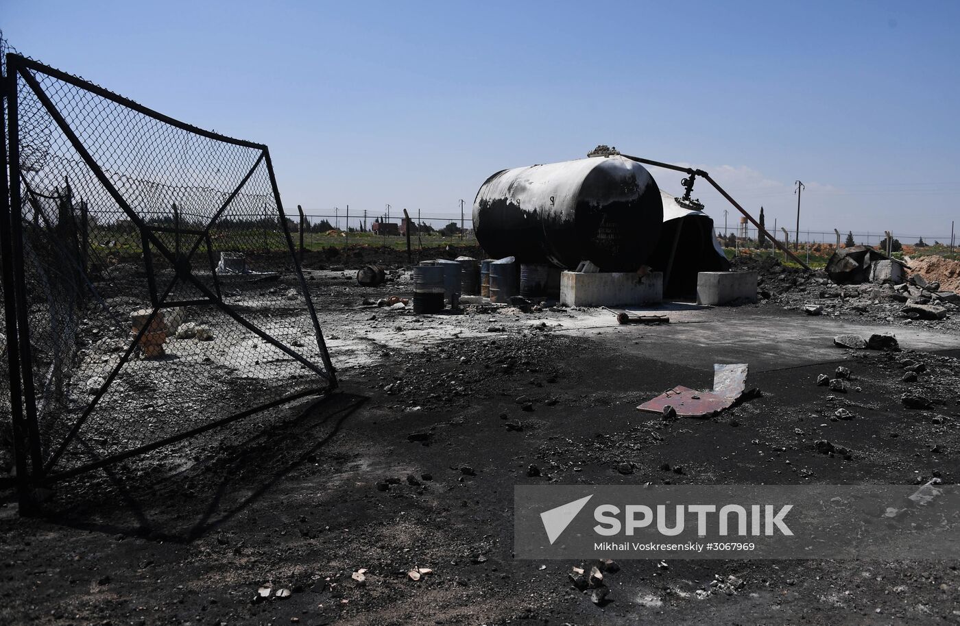 Aftermath of US missile attack on Ash Sha'irat airbase in Syria