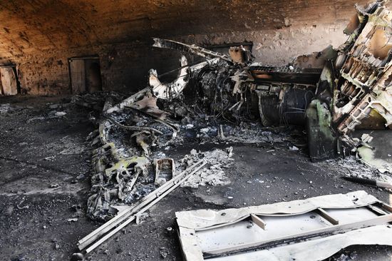 Aftermath of US missile attack on Ash Sha'irat airbase in Syria