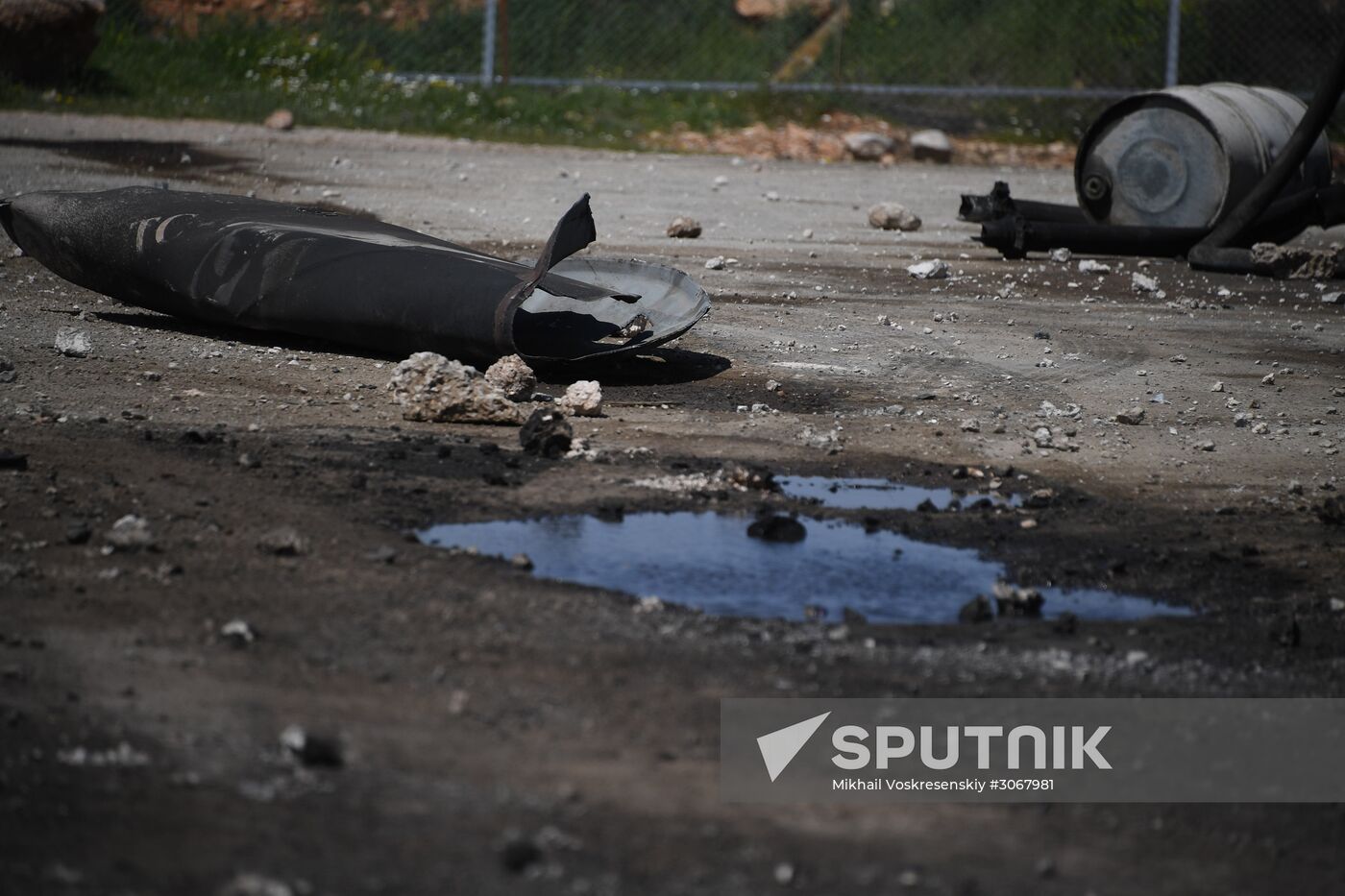 Aftermath of US missile attack on Ash Sha'irat airbase in Syria