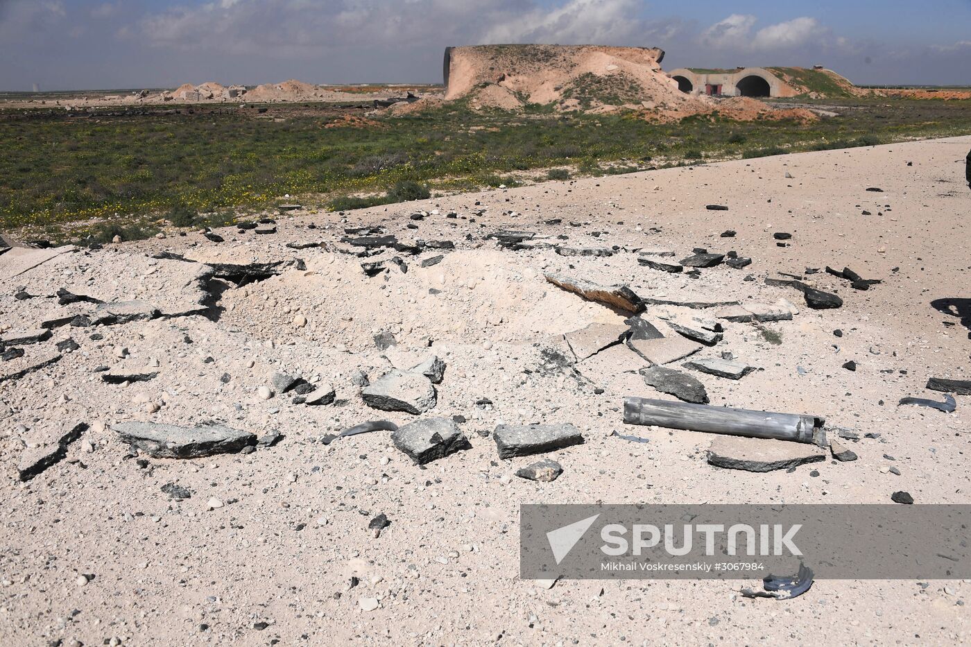 Aftermath of US missile attack on Ash Sha'irat airbase in Syria
