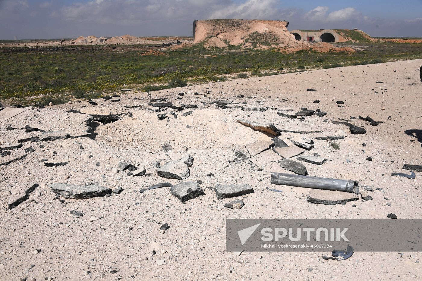 Aftermath of US missile attack on Ash Sha'irat airbase in Syria