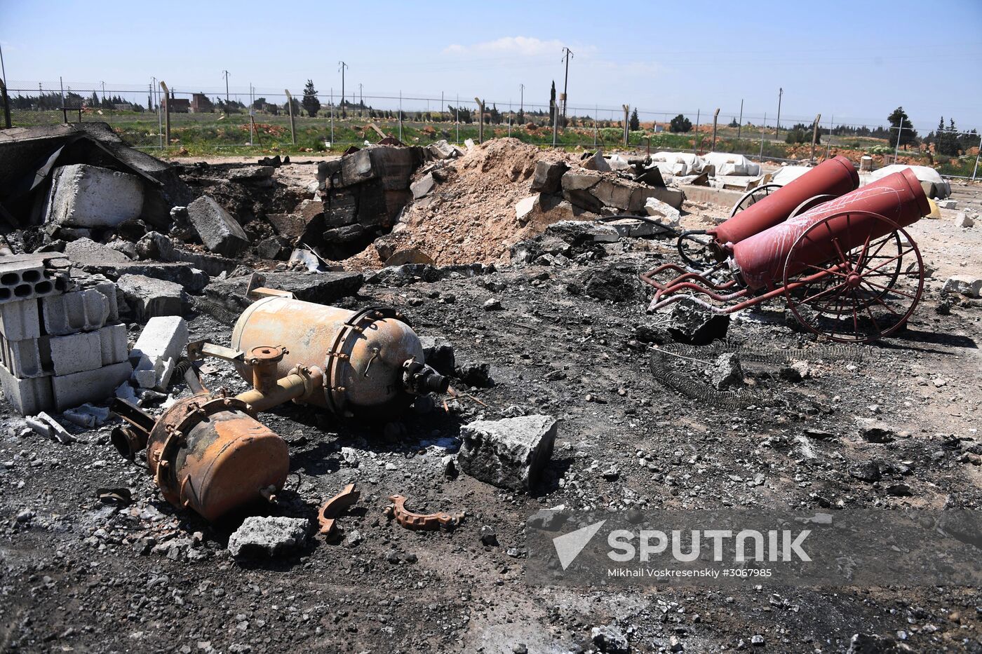 Aftermath of US missile attack on Ash Sha'irat airbase in Syria