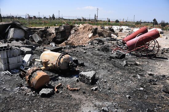 Aftermath of US missile attack on Ash Sha'irat airbase in Syria