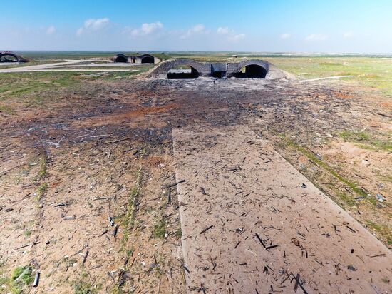 Aftermath of US missile attack on Ash Sha'irat airbase in Syria