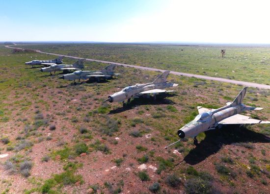 Aftermath of US missile attack on Ash Sha'irat airbase in Syria