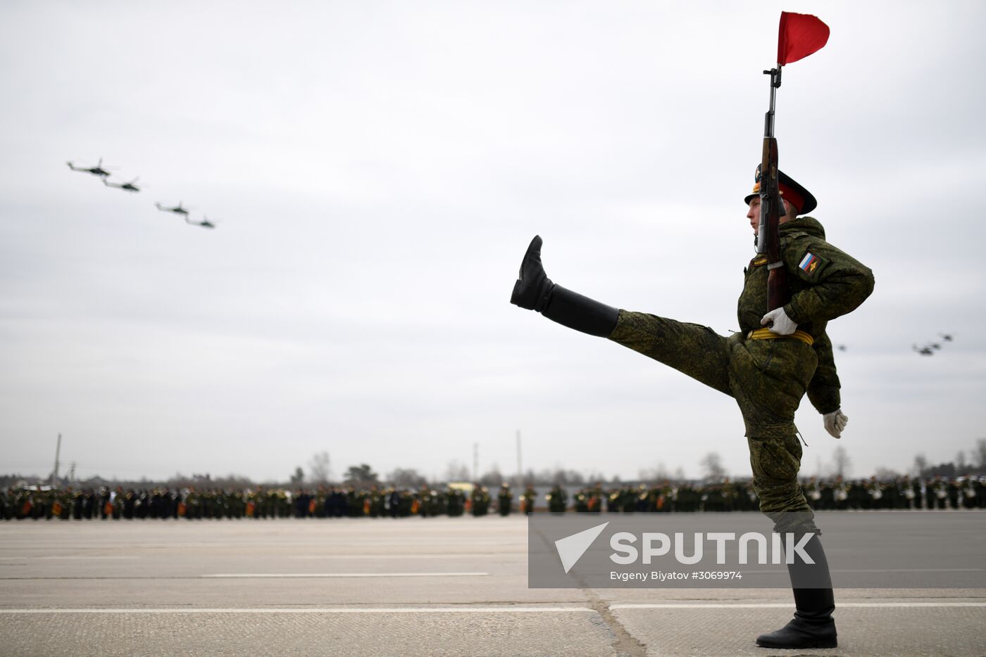 Joint Victory Day drills of combined parade unit, mechanized column and lineup of aircraft