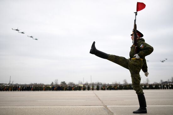 Joint Victory Day drills of combined parade unit, mechanized column and lineup of aircraft