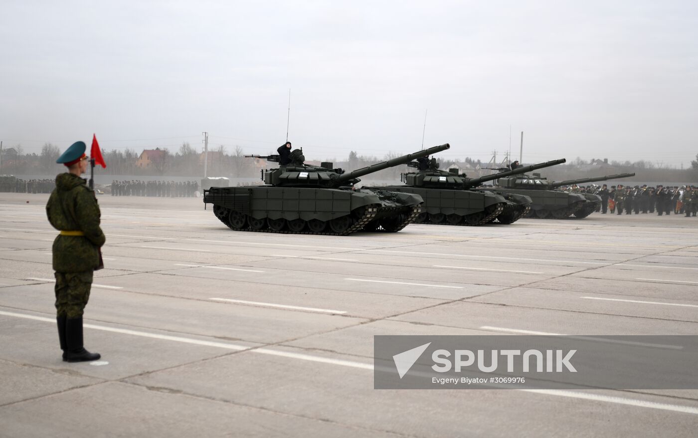Joint Victory Day drills of combined parade unit, mechanized column and lineup of aircraft
