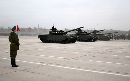 Joint Victory Day drills of combined parade unit, mechanized column and lineup of aircraft