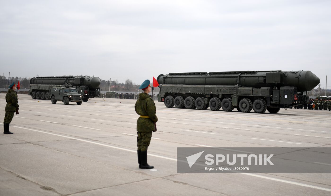 Joint Victory Day drills of combined parade unit, mechanized column and lineup of aircraft