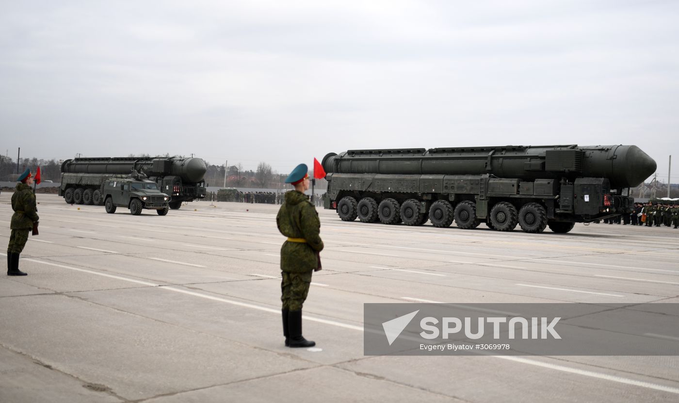 Joint Victory Day drills of combined parade unit, mechanized column and lineup of aircraft