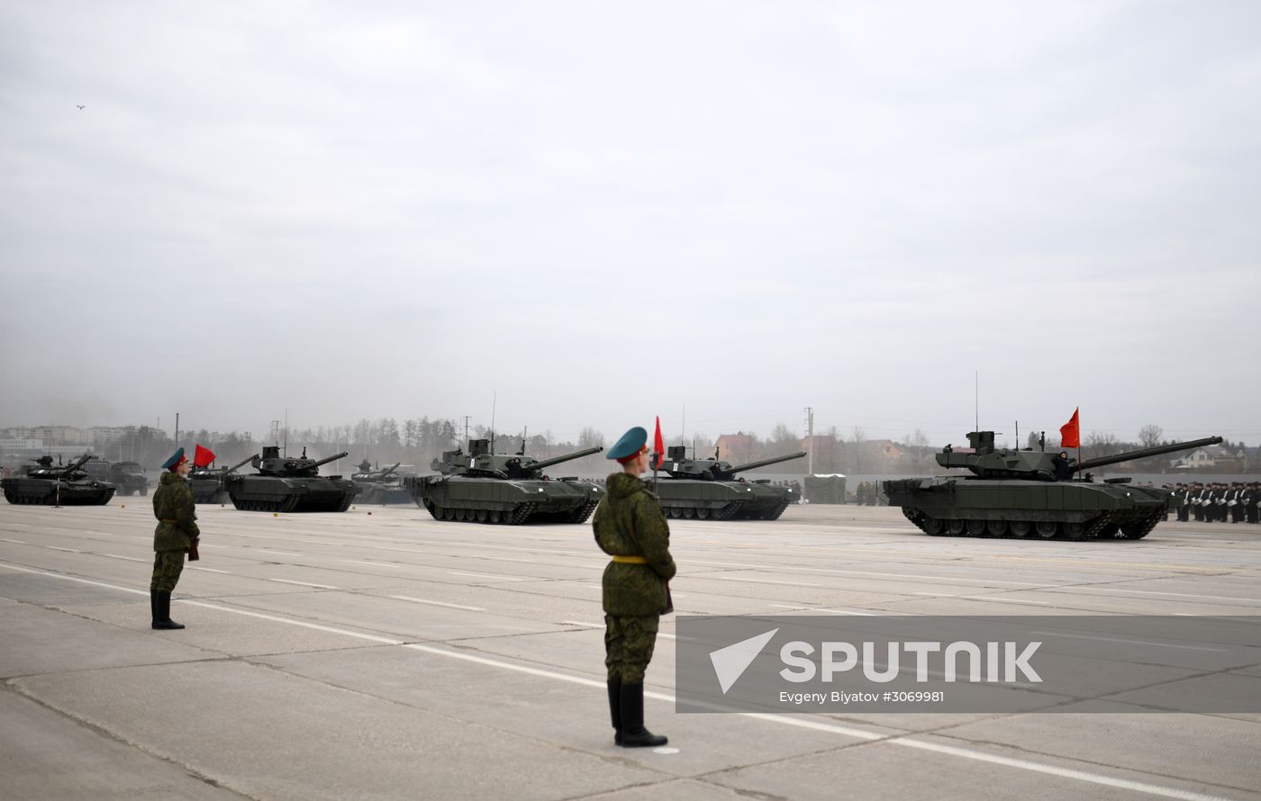 Joint Victory Day drills of combined parade unit, mechanized column and lineup of aircraft