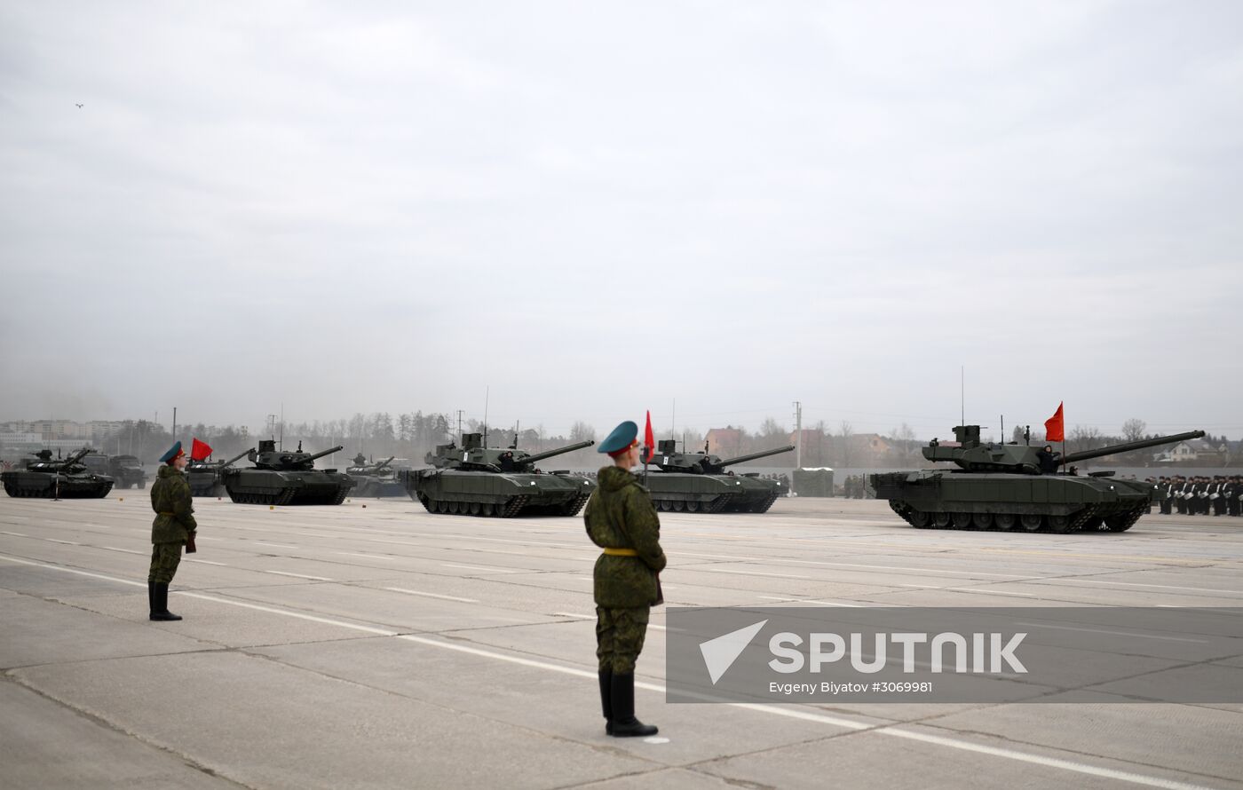 Joint Victory Day drills of combined parade unit, mechanized column and lineup of aircraft