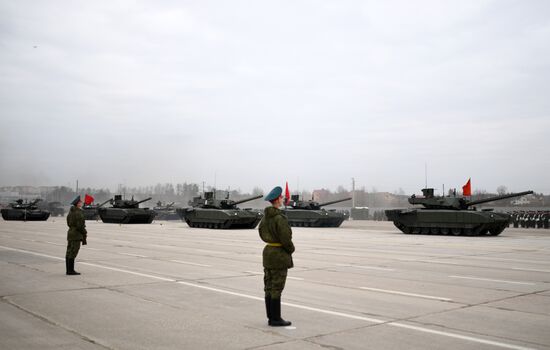 Joint Victory Day drills of combined parade unit, mechanized column and lineup of aircraft