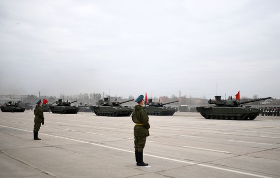 Joint Victory Day drills of combined parade unit, mechanized column and lineup of aircraft