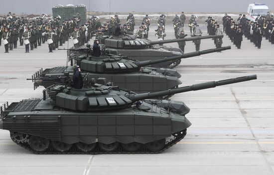 Joint Victory Day drills of combined parade unit, mechanized column and lineup of aircraft