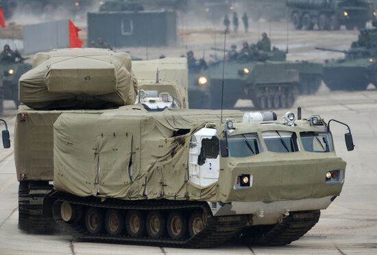 Joint Victory Day drills of combined parade unit, mechanized column and lineup of aircraft