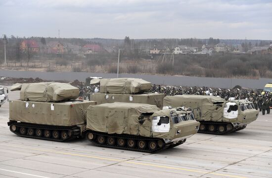 Joint Victory Day drills of combined parade unit, mechanized column and lineup of aircraft