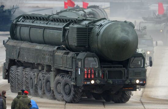 Joint Victory Day drills of combined parade unit, mechanized column and lineup of aircraft