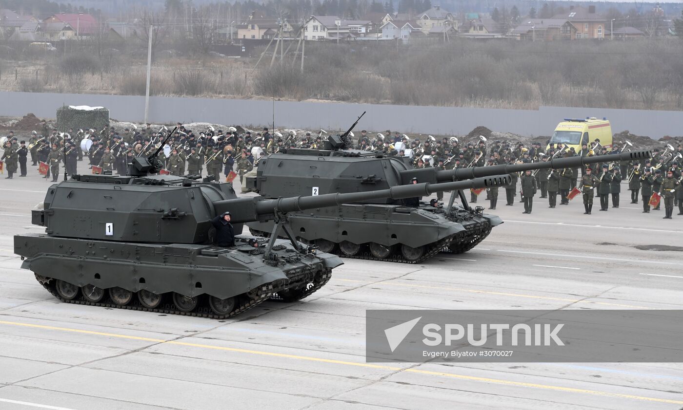Joint Victory Day drills of combined parade unit, mechanized column and lineup of aircraft