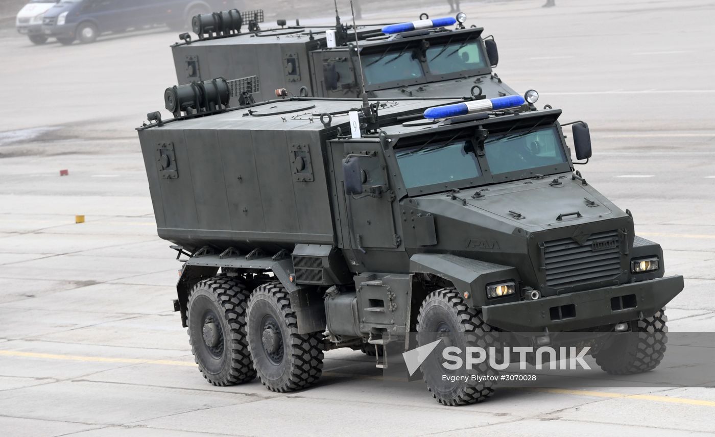 Joint Victory Day drills of combined parade unit, mechanized column and lineup of aircraft