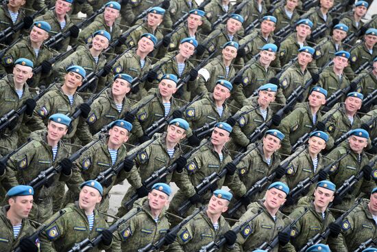 Joint Victory Day drills of combined parade unit, mechanized column and lineup of aircraft