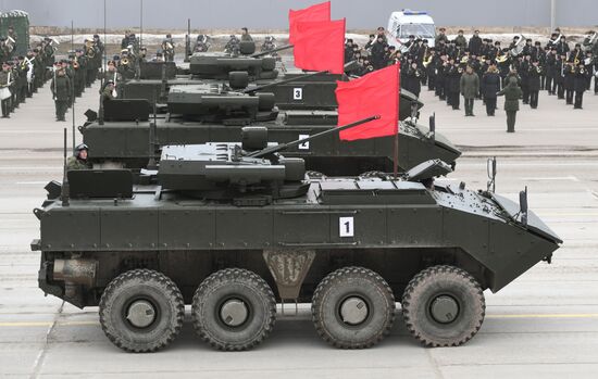 Joint Victory Day drills of combined parade unit, mechanized column and lineup of aircraft