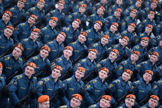 Joint Victory Day drills of combined parade unit, mechanized column and lineup of aircraft