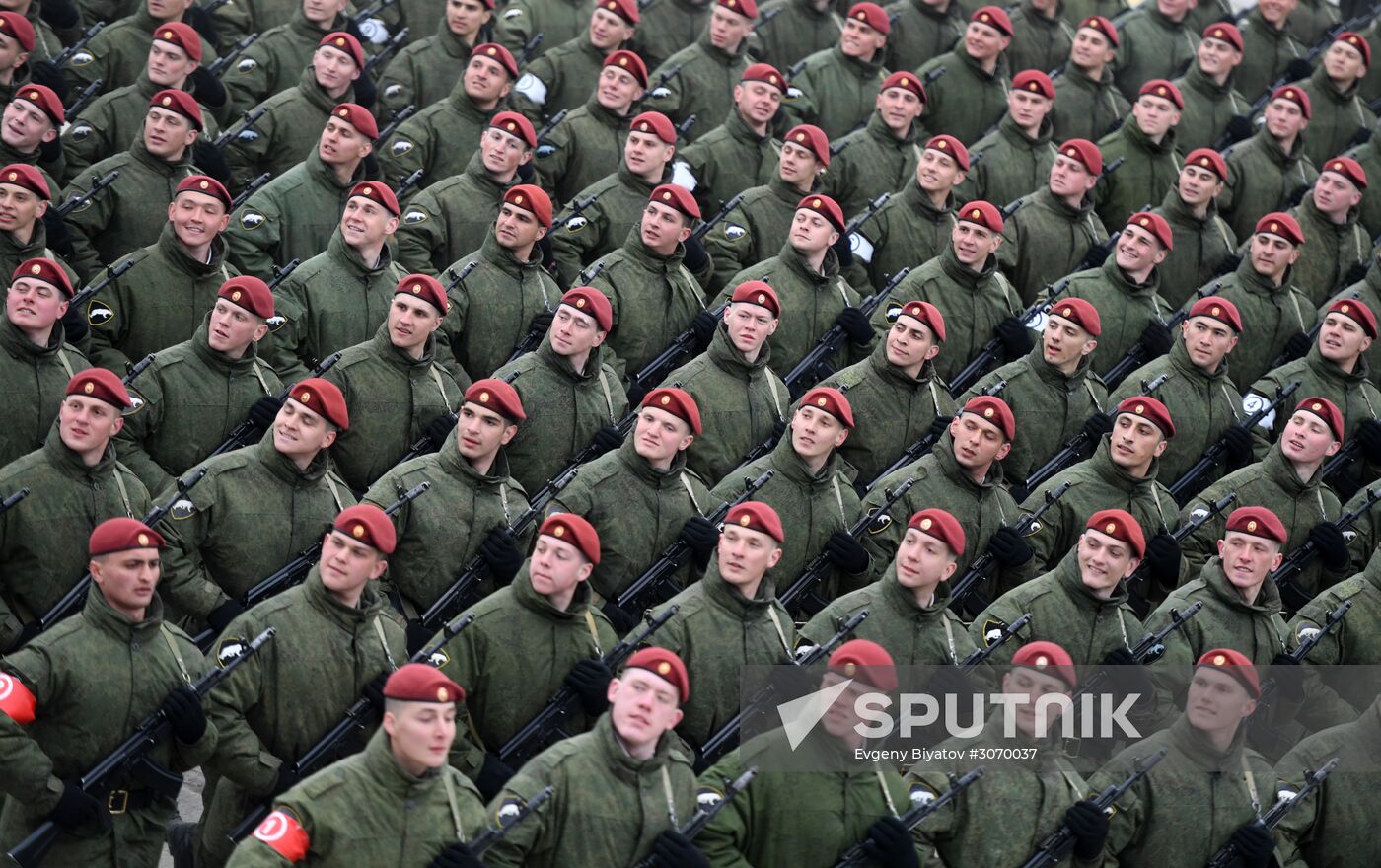 Joint Victory Day drills of combined parade unit, mechanized column and lineup of aircraft