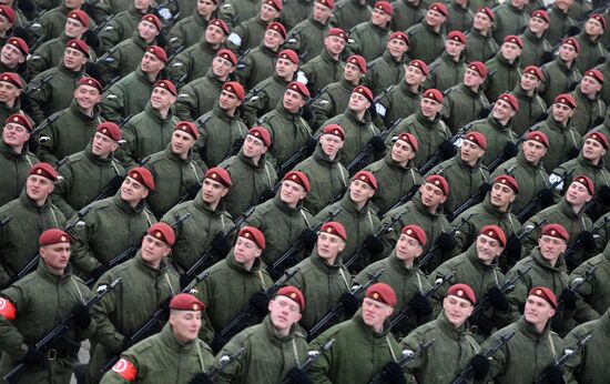 Joint Victory Day drills of combined parade unit, mechanized column and lineup of aircraft