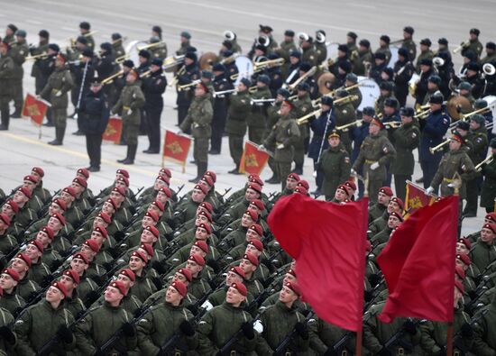 Joint Victory Day drills of combined parade unit, mechanized column and lineup of aircraft