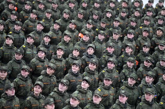 Joint Victory Day drills of combined parade unit, mechanized column and lineup of aircraft