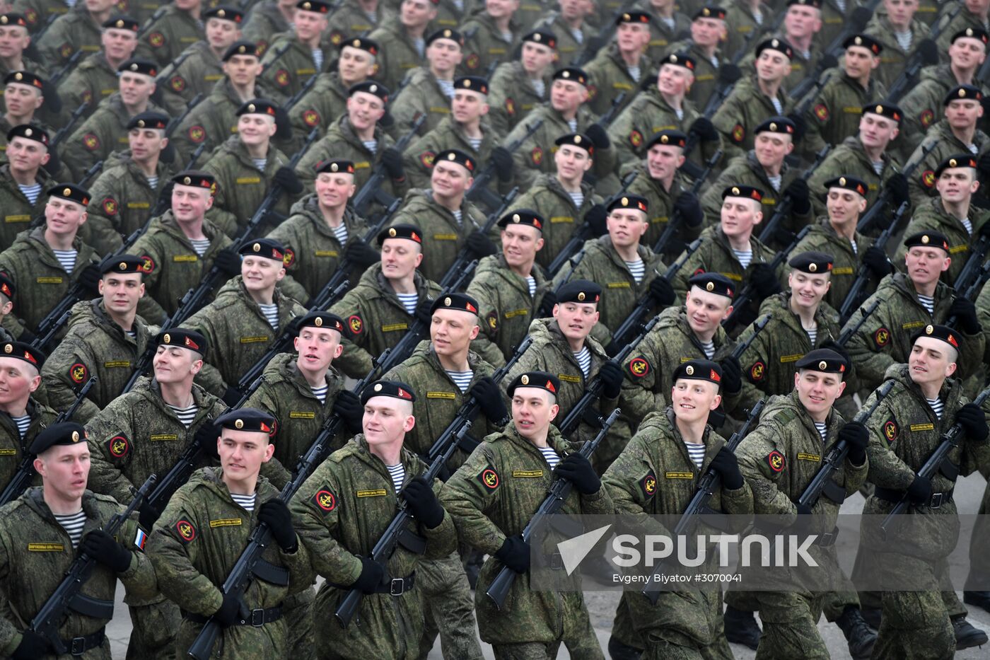 Joint Victory Day drills of combined parade unit, mechanized column and lineup of aircraft