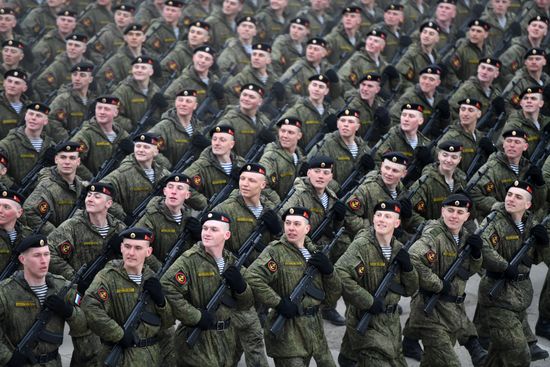 Joint Victory Day drills of combined parade unit, mechanized column and lineup of aircraft