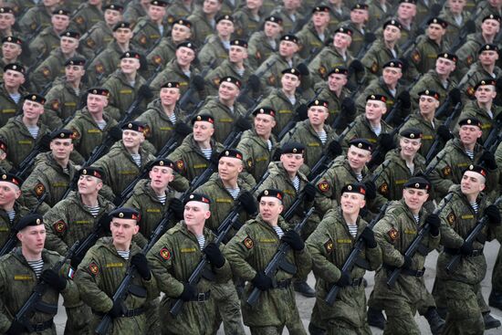 Joint Victory Day drills of combined parade unit, mechanized column and lineup of aircraft