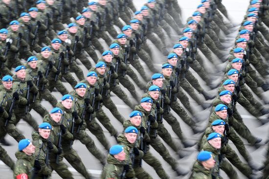Joint Victory Day drills of combined parade unit, mechanized column and lineup of aircraft