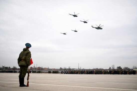 Joint Victory Day drills of combined parade unit, mechanized column and lineup of aircraft