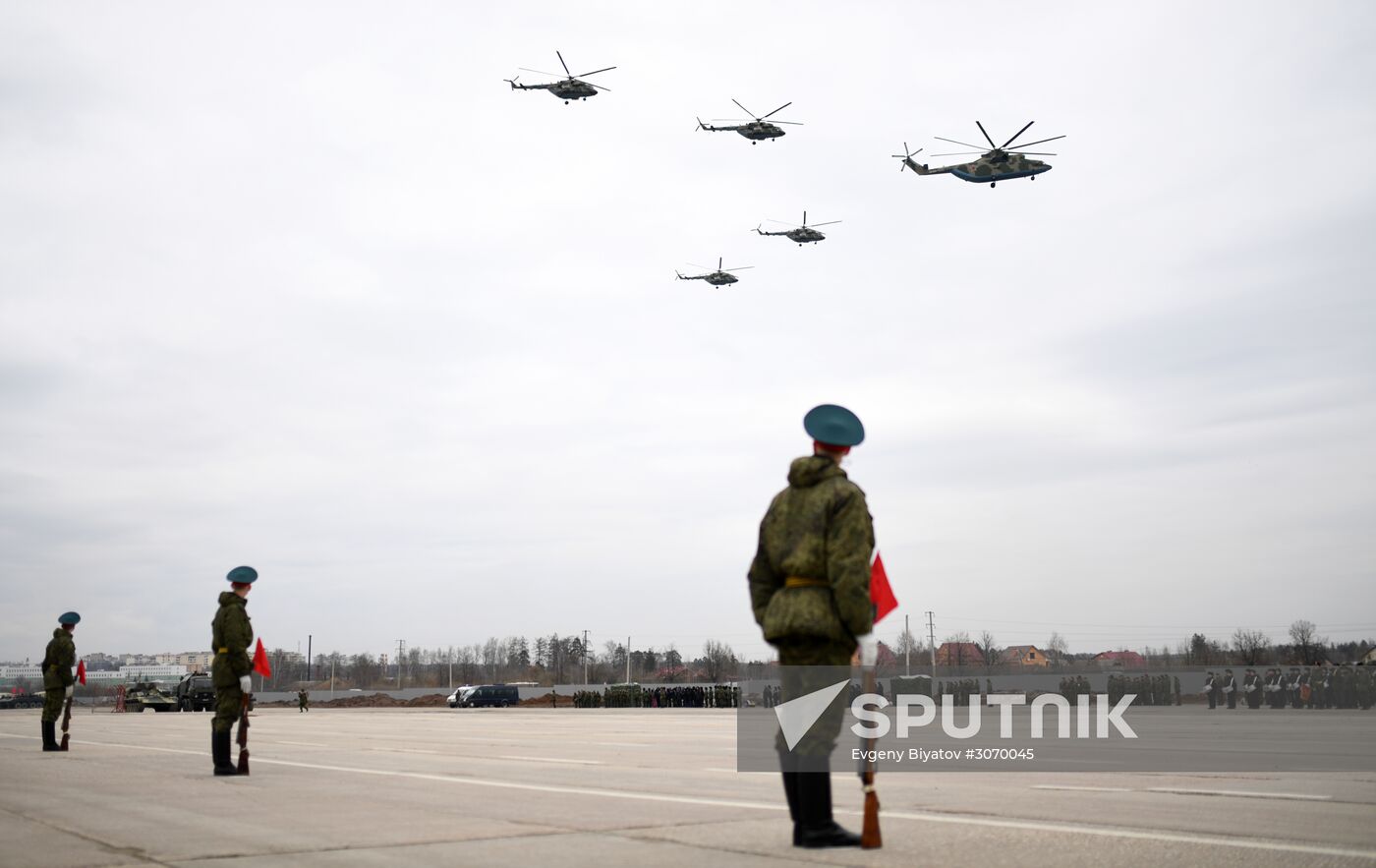 Joint Victory Day drills of combined parade unit, mechanized column and lineup of aircraft