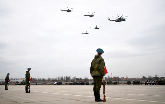 Joint Victory Day drills of combined parade unit, mechanized column and lineup of aircraft