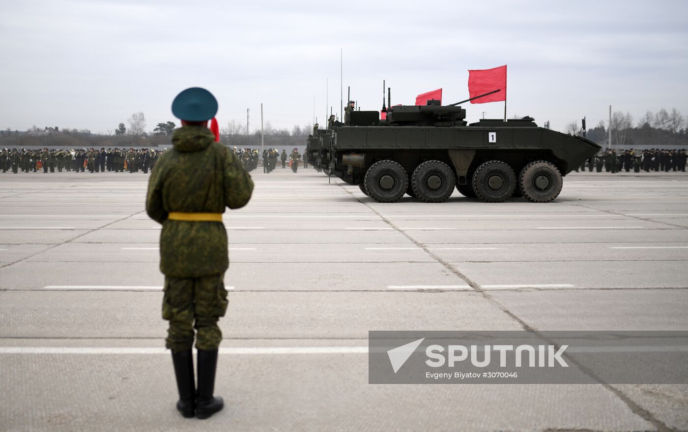 Joint Victory Day drills of combined parade unit, mechanized column and lineup of aircraft