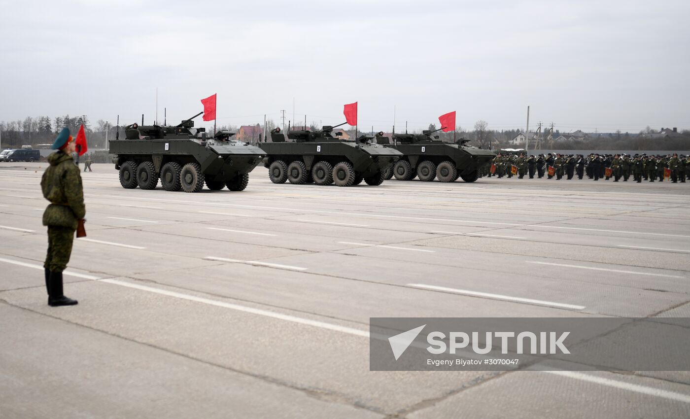 Joint Victory Day drills of combined parade unit, mechanized column and lineup of aircraft